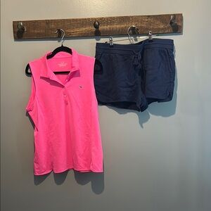 Vineyard Vines Vibrant Pink Polo Tank with Navy Shorts